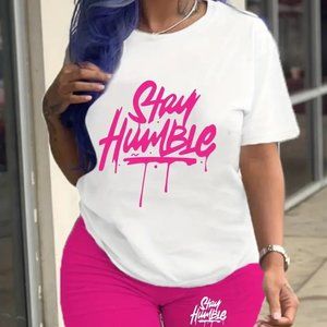 T-Shirt & Shorts Two-piece Set, Letter Print Short Sleeve Casual T-Shirt…NWOT